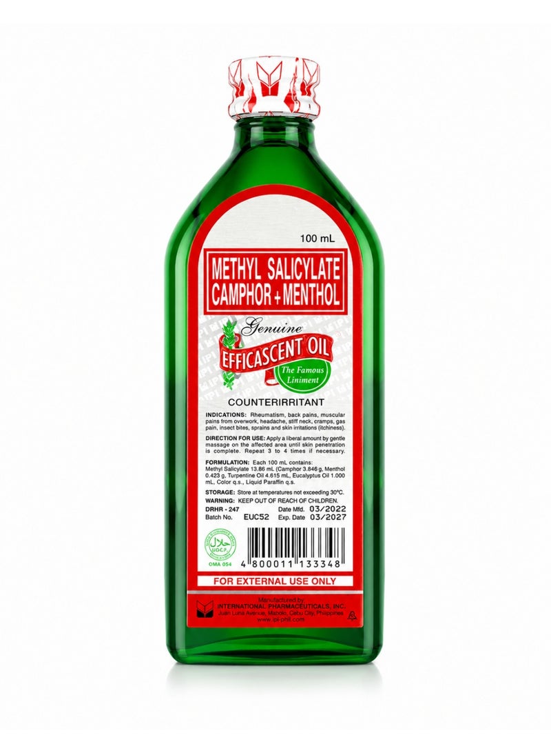 Efficascent Oil Methyl Salicylate Camphor Menthol Counterirritant Liniment - 100ml - Image 1