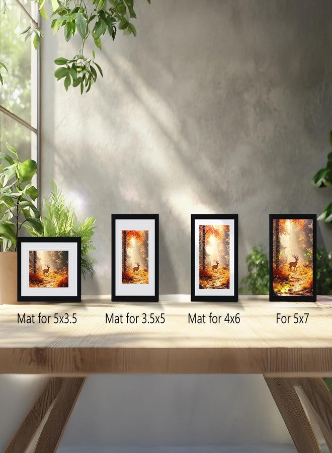 Serwrsw 5x7 Black Picture Frame with Double White Mat 4 Pack, 5 by 7 Family Wedding Frame Fits 3 Photo Sizes, with Mat for 3.5x5 or 4x6, without Mat for 5x7, Display on Tabletop or Wall - Image 2