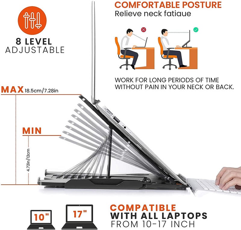 STRIFF Laptop Tabletop Stand, Adjustable Laptop Computer Stand, Multi-Angle, Portable Foldable Laptop Riser Notebook Holder Compatible for 9 to 15.6 Laptops (Black) - Image 2