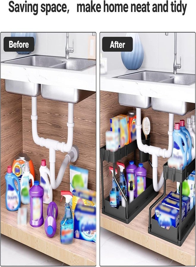 SUNBEET Sink Organizer, 2-Tier L-Shape Sliding Under Sink Organizers and Storage, Under Counter Storage Organizer Pull Out Under Sink Storage for Kitchen Bathroom - Image 4