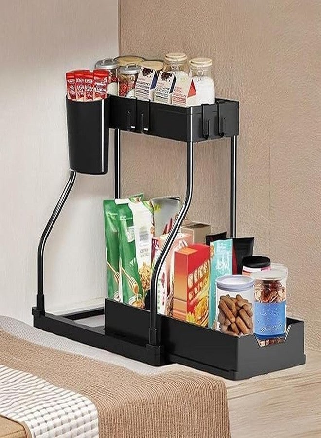 SUNBEET Sink Organizer, 2-Tier L-Shape Sliding Under Sink Organizers and Storage, Under Counter Storage Organizer Pull Out Under Sink Storage for Kitchen Bathroom - Image 1