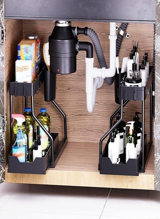 SUNBEET Sink Organizer, 2-Tier L-Shape Sliding Under Sink Organizers and Storage, Under Counter Storage Organizer Pull Out Under Sink Storage for Kitchen Bathroom - Image 2