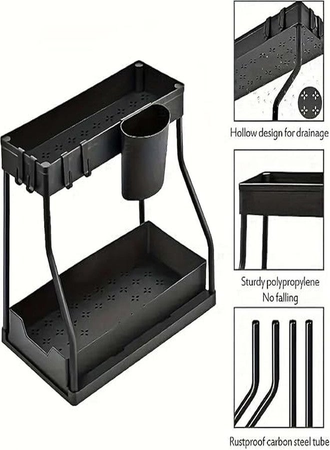 SUNBEET Sink Organizer, 2-Tier L-Shape Sliding Under Sink Organizers and Storage, Under Counter Storage Organizer Pull Out Under Sink Storage for Kitchen Bathroom - Image 5