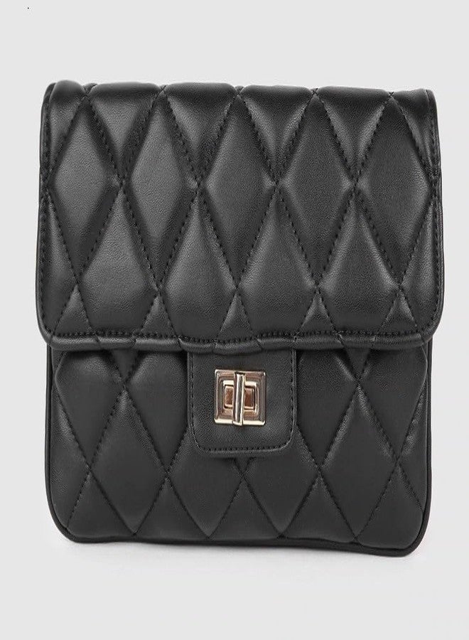 Vintage Black Sling Bag Women's Leatherette Sling Bag (Black) (Black_FGO-458) - Image 4