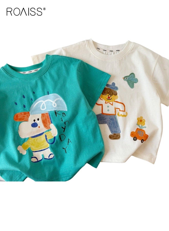 roaiss 2PCS Summer T-shirt Set, Boys Short Sleeve Cotton Top, Stylish Unique T shirt for Boys, Suitable for Daily Wear or Any Occasion - Image 1