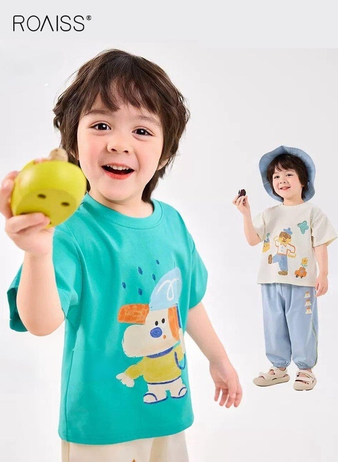 رويس طقم تي شيرت صيفي مكون من قطعتين، قميص قطني بأكمام قصيرة للأولاد، تي شيرت أنيق وفريد من نوعه للأولاد، مناسب للارتداء اليومي أو في أي مناسبة - Image 1