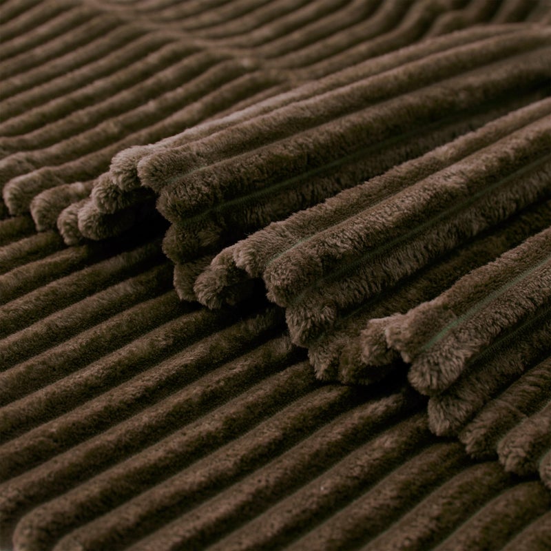 Vessia Flannel Fleece Throw Blanket  300GSM Cozy Brown Stripe Throw Blanket for Couch  Sofa and Bed  Warm and Soft Chocolate Microfiber Ribbed Blanket for All Season - Image 5