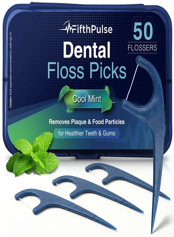 FifthPulse Dental Floss Picks - 50 Tooth Pick Flossers for Adults and Kids - Cool Mint Flavored Floss Sticks to Remove Plaque and Dirt for Healthy Teeth and Gums - Image 1
