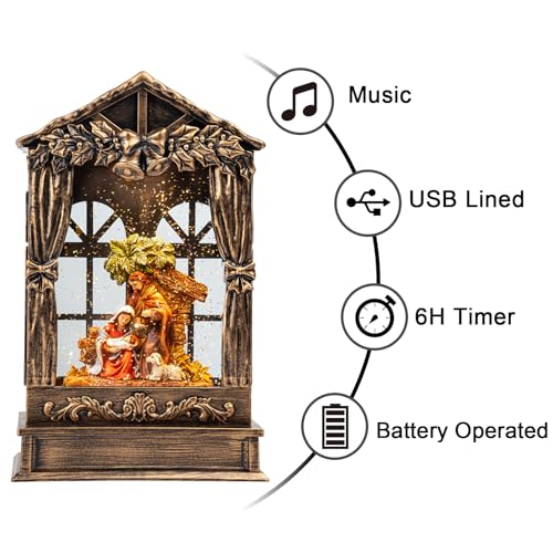Xindian Christmas Snow Globe Lighted Manger Nativity Scene, Musical Holy Family Water Creche Play Silent Night Music in Swirling Glitter, Holiday Decorations Gifts for Family, Children or Friends - Image 2