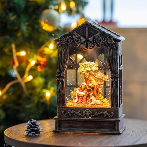 Xindian Christmas Snow Globe Lighted Manger Nativity Scene, Musical Holy Family Water Creche Play Silent Night Music in Swirling Glitter, Holiday Decorations Gifts for Family, Children or Friends - Image 5