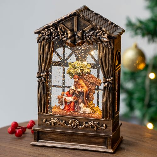 Xindian Christmas Snow Globe Lighted Manger Nativity Scene, Musical Holy Family Water Creche Play Silent Night Music in Swirling Glitter, Holiday Decorations Gifts for Family, Children or Friends - Image 4