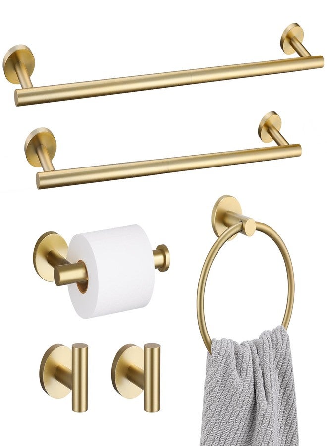 soaez Bathroom Towel Holder Set, 6 Pieces Brushed Gold Towel Bar Bathroom Hardware Accessories Set, SUS304 Stainless Steel Towel Rack Towel Ring Toilet Paper Holder Set Wall Mounted - Image 1