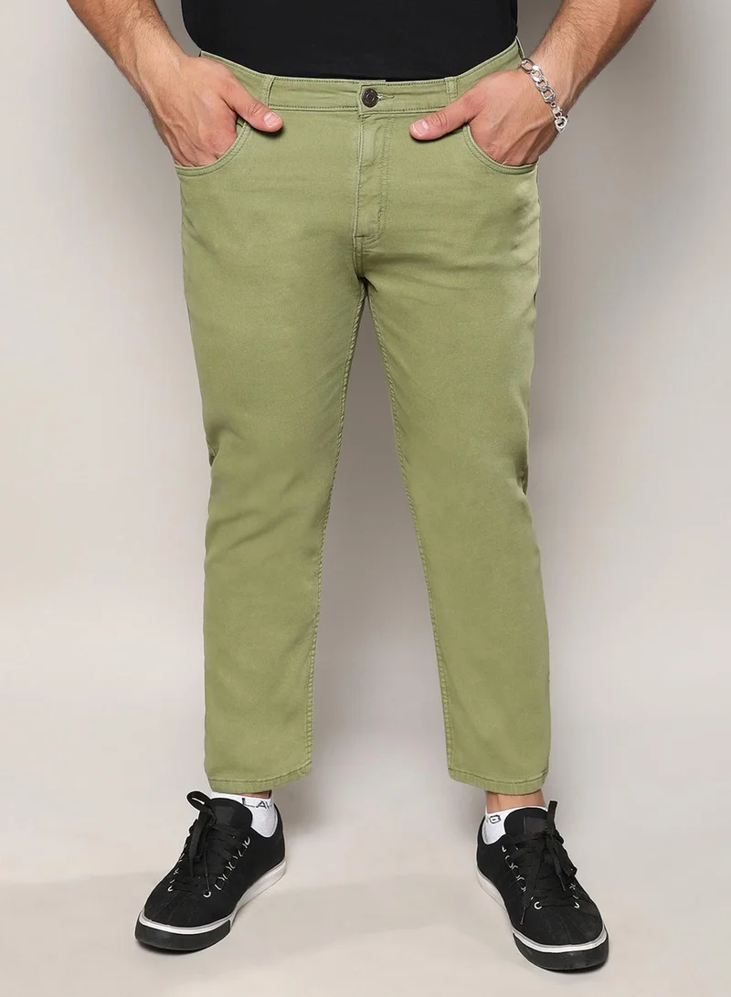 انستافاب بلس جينز رجالي دينم أخضر سادة مقاس كبير مريح للارتداء اليومي