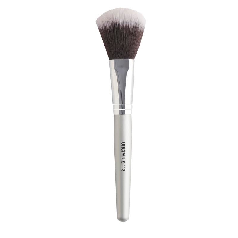 UROPARIS 113 Powder Brush Fine Smooth Synthetic Bristles for Even and Controlled Powder Application Wooden Handle with Brass Accents Silver 1 Piece - Image 1