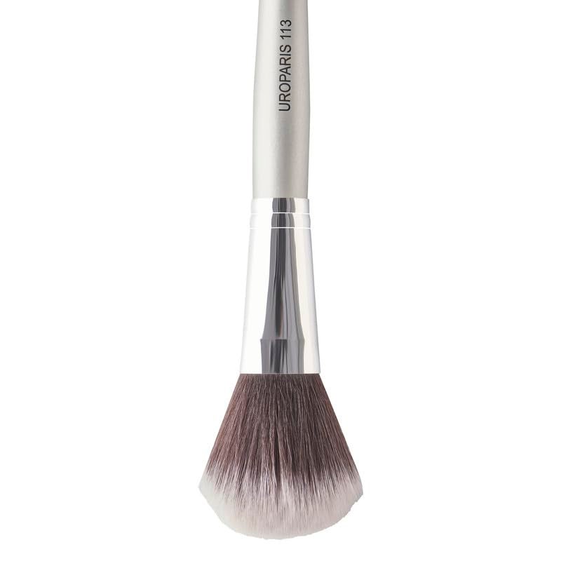 UROPARIS 113 Powder Brush Fine Smooth Synthetic Bristles for Even and Controlled Powder Application Wooden Handle with Brass Accents Silver 1 Piece - Image 3