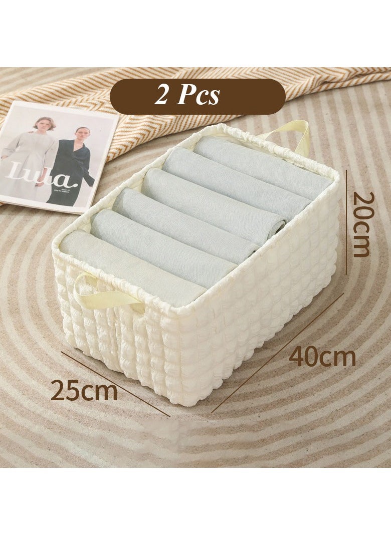 Hanayo - 2 Pcs Storage Boxes Foldable Storage Box with Handle Storage Bins Closet Organizers Shelf Baskets Storage Bins for Clothing Toys Books(White) - Image 1