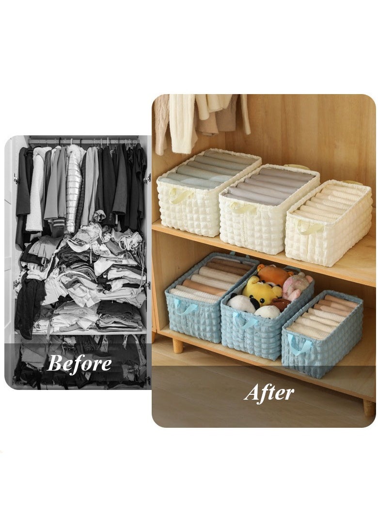 Hanayo - 2 Pcs Storage Boxes Foldable Storage Box with Handle Storage Bins Closet Organizers Shelf Baskets Storage Bins for Clothing Toys Books(White) - Image 1
