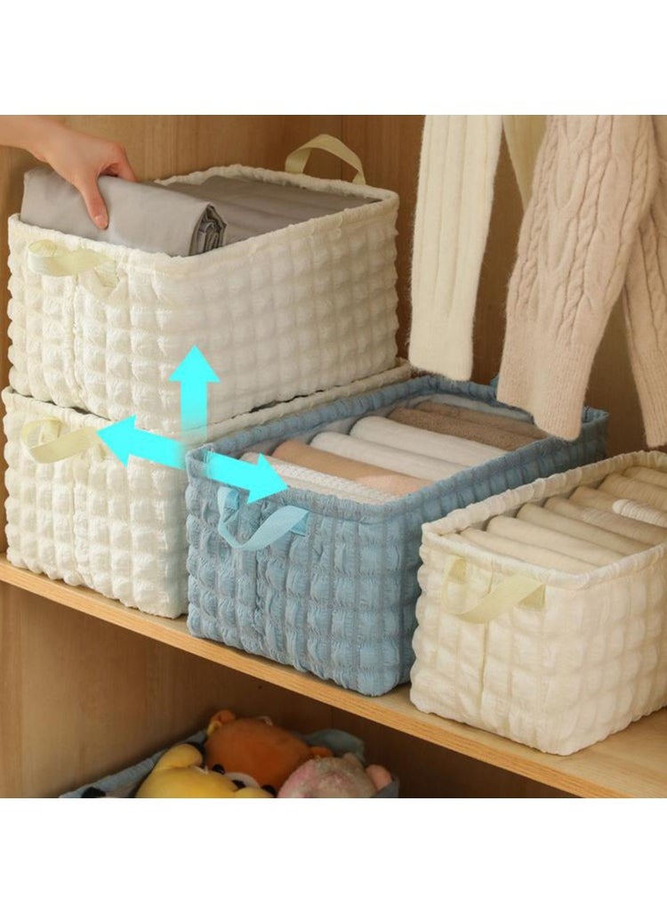 Hanayo - 2 Pcs Storage Boxes Foldable Storage Box with Handle Storage Bins Closet Organizers Shelf Baskets Storage Bins for Clothing Toys Books(White) - Image 1