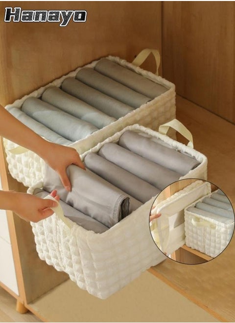 2 Pcs Storage Boxes Foldable Storage Box with Handle Storage Bins Closet Organizers Shelf Baskets Storage Bins for Clothing Toys Books(White)