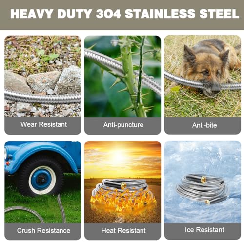 Omont Metal Garden Hose 50FT, Heavy Duty 304 Stainless Steel Water Hoses with Nozzle, Flexible Garden Hose, Lightweight, Rust Proof, No-Kink & Tangle for Yard, Outdoor, RV - Image 5