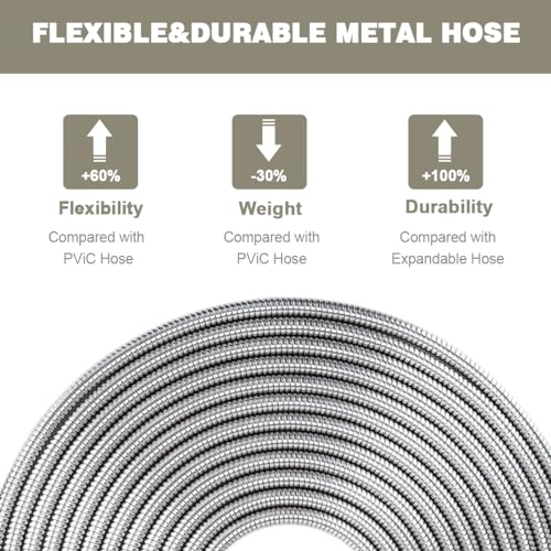 Omont Metal Garden Hose 50FT, Heavy Duty 304 Stainless Steel Water Hoses with Nozzle, Flexible Garden Hose, Lightweight, Rust Proof, No-Kink & Tangle for Yard, Outdoor, RV - Image 4