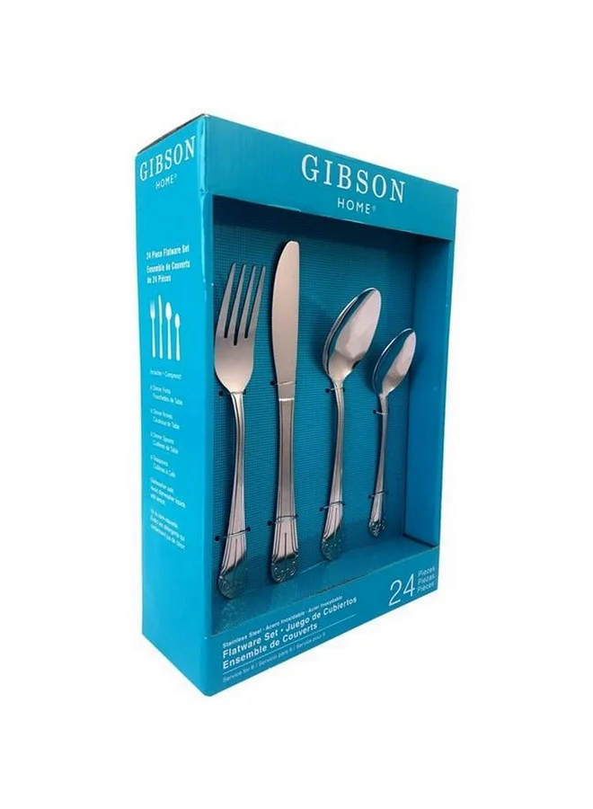 GIBSON 24-Piece Mariano Dishwasher Safe Stainless Steel Flatware Set Silver 27.5 x 7.5 x 19 cm 80056.24