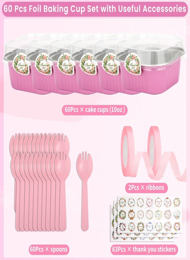 Tetutor 60 Pack 10oz Mini Cake Pans with Lids and Spoons, Mini Cake Tins with Lids, Disposable Aluminum Foil Pan,Large Square Individual Small Baking Pan Cup for Wedding Birthday Party Picnics - Image 2
