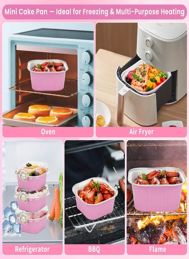 Tetutor 60 Pack 10oz Mini Cake Pans with Lids and Spoons, Mini Cake Tins with Lids, Disposable Aluminum Foil Pan,Large Square Individual Small Baking Pan Cup for Wedding Birthday Party Picnics - Image 5