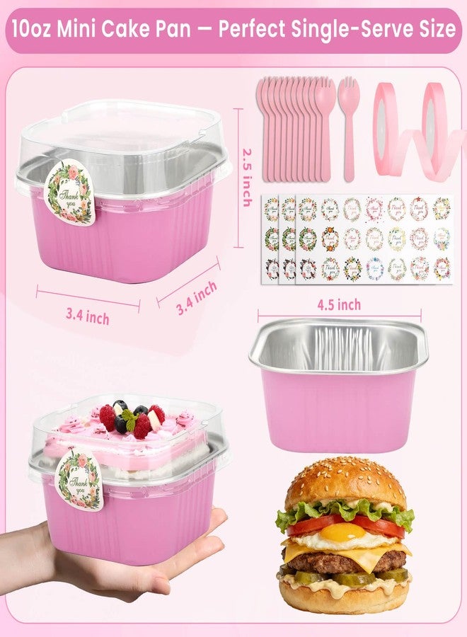 Tetutor 60 Pack 10oz Mini Cake Pans with Lids and Spoons, Mini Cake Tins with Lids, Disposable Aluminum Foil Pan,Large Square Individual Small Baking Pan Cup for Wedding Birthday Party Picnics - Image 3