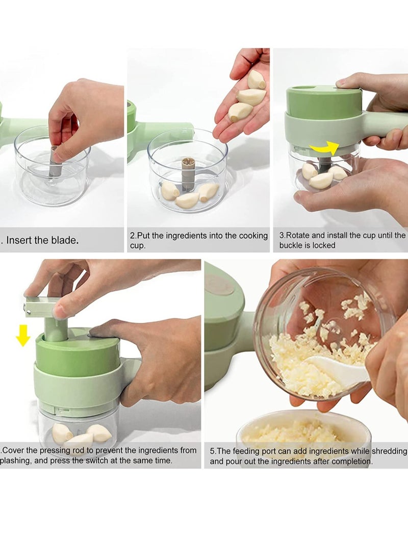 ELTRAZONE 4 in 1 Handheld Electric Vegetable Cutter Set, Portable Mini Wireless Food Processor with Brush, Gatling Vegetable Cutter Electric Garlic Chopper for Garlic Pepper Chili Onion Celery Ginger Meat  - Image 4