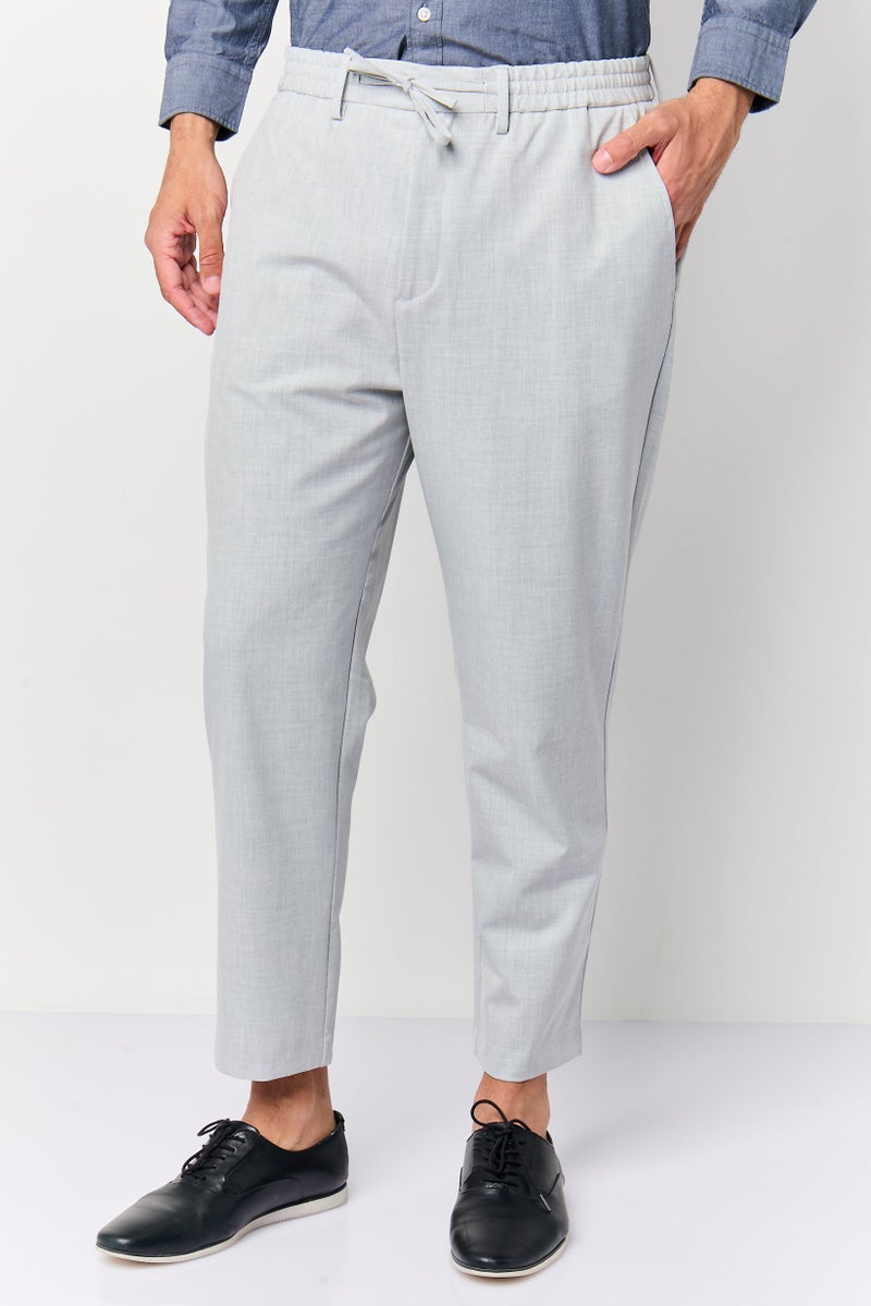 Celio Men Regular Fit Plain Straight Leg Pants, Light Grey - Image 1