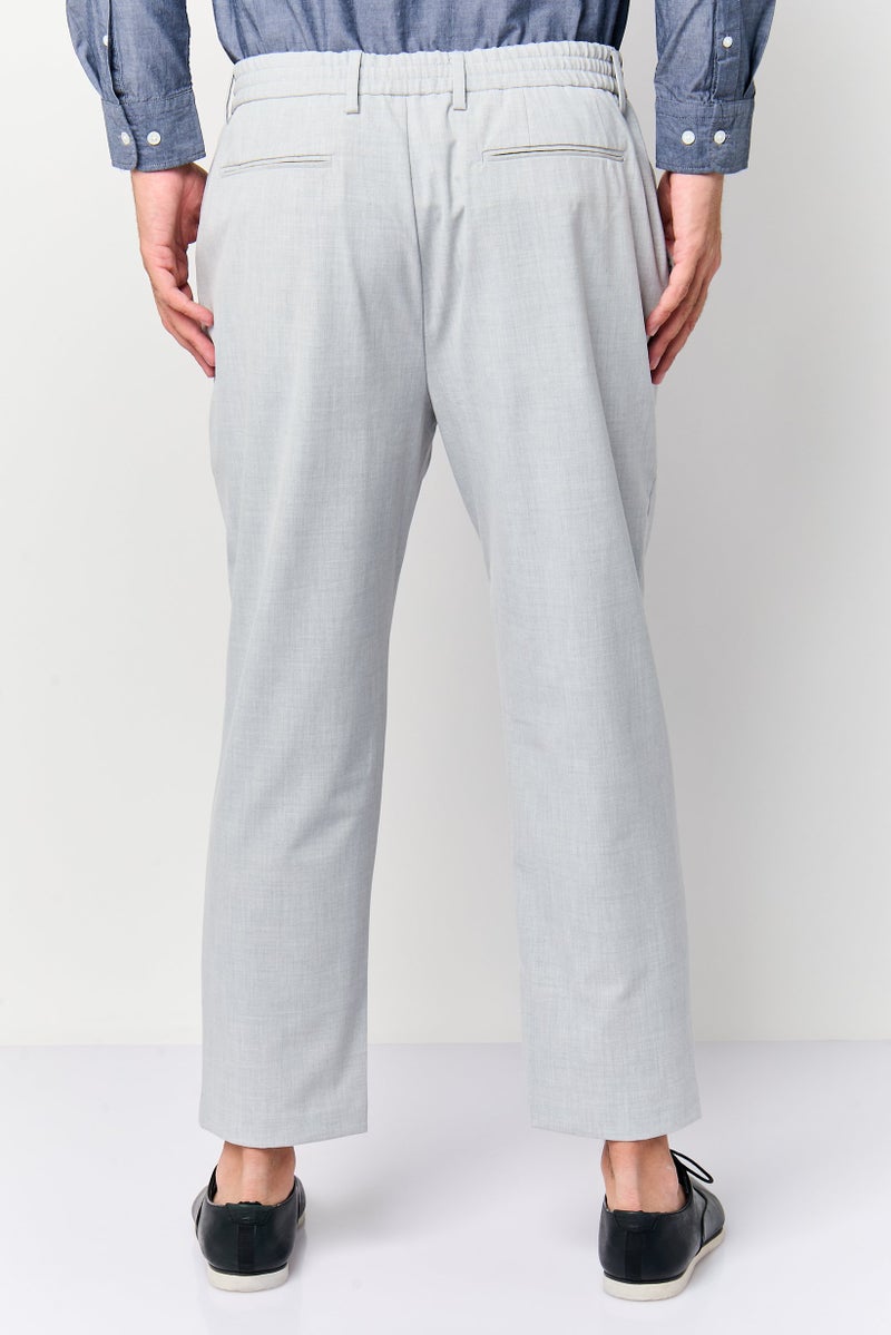 Celio Men Regular Fit Plain Straight Leg Pants, Light Grey - Image 4