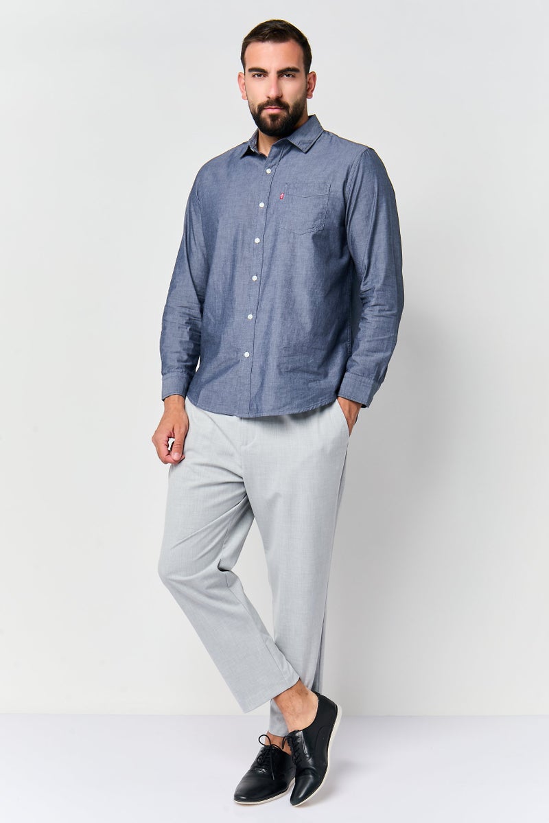 Celio Men Regular Fit Plain Straight Leg Pants, Light Grey - Image 2