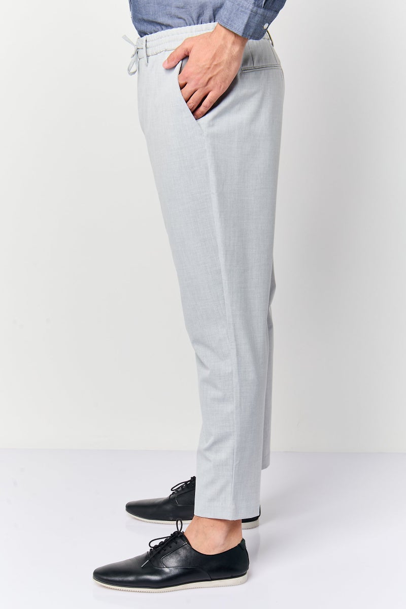 Celio Men Regular Fit Plain Straight Leg Pants, Light Grey - Image 3