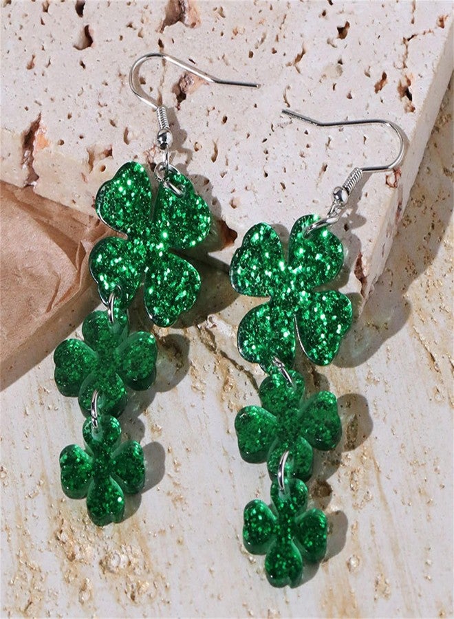 RLHRNDE St Patrick's Day Earrings for Women Handmade Shamrock Dangle Earrings Sparkling Green Clover Drop Earrings Good Luck Jewelry Gift for Irish Festival (Sparkling Green) - Image 5