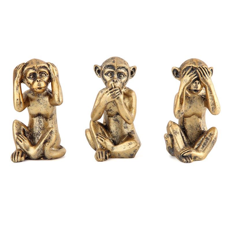 Leekung 3 Wise Monkeys Statue for Home Decor Accents,Hear no Evil See no Evil Speak no Evil Figurine for Living Room Boho Desk Gold Modern Table Decor,Monkey Gift Shelf Decor Accents Antique Bronze - Image 1