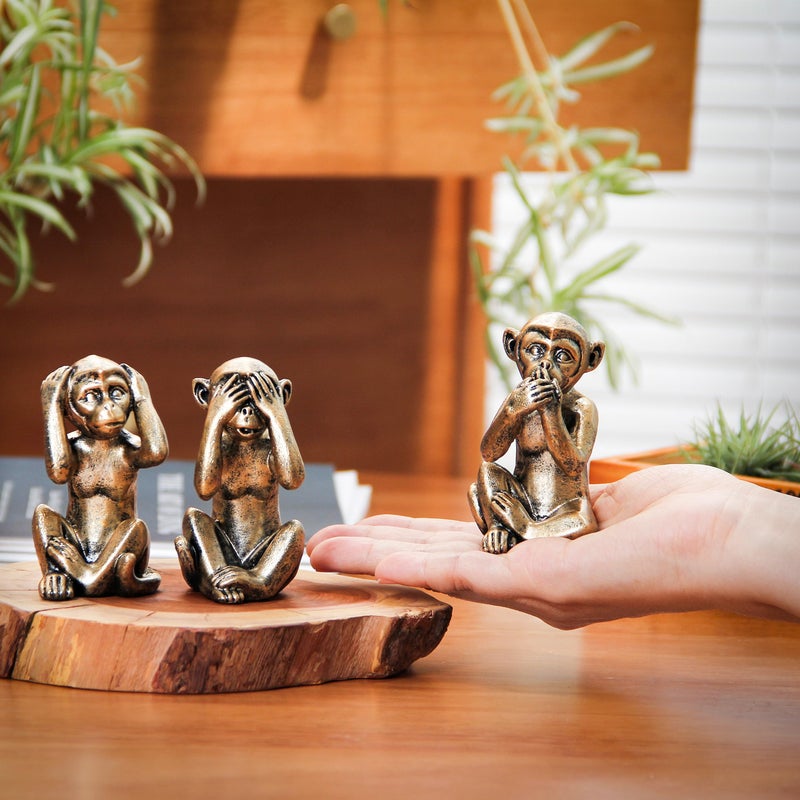 Leekung 3 Wise Monkeys Statue for Home Decor Accents,Hear no Evil See no Evil Speak no Evil Figurine for Living Room Boho Desk Gold Modern Table Decor,Monkey Gift Shelf Decor Accents Antique Bronze - Image 3