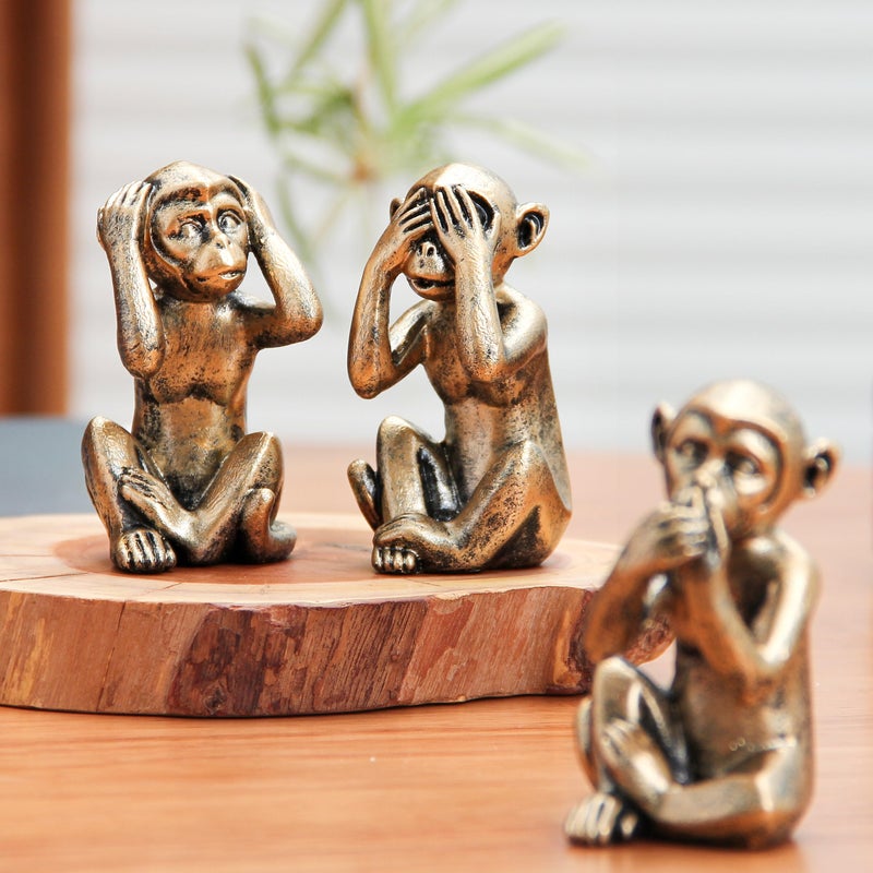 Leekung 3 Wise Monkeys Statue for Home Decor Accents,Hear no Evil See no Evil Speak no Evil Figurine for Living Room Boho Desk Gold Modern Table Decor,Monkey Gift Shelf Decor Accents Antique Bronze - Image 5