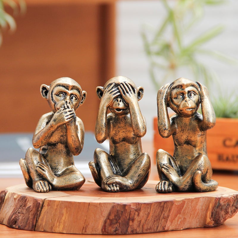 Leekung 3 Wise Monkeys Statue for Home Decor Accents,Hear no Evil See no Evil Speak no Evil Figurine for Living Room Boho Desk Gold Modern Table Decor,Monkey Gift Shelf Decor Accents Antique Bronze - Image 4