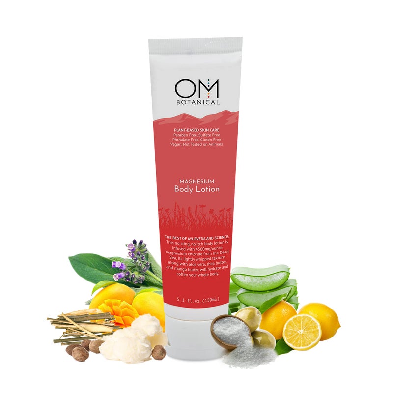 OM Botanical Magnesium Body Lotion  No Sting No Itch  UltraHydrating Organic Body Butter  Magnesium Cream for Hands Feet  Body  FastAbsorbing AllNatural Relief in a 150ml EcoFriendly Tube