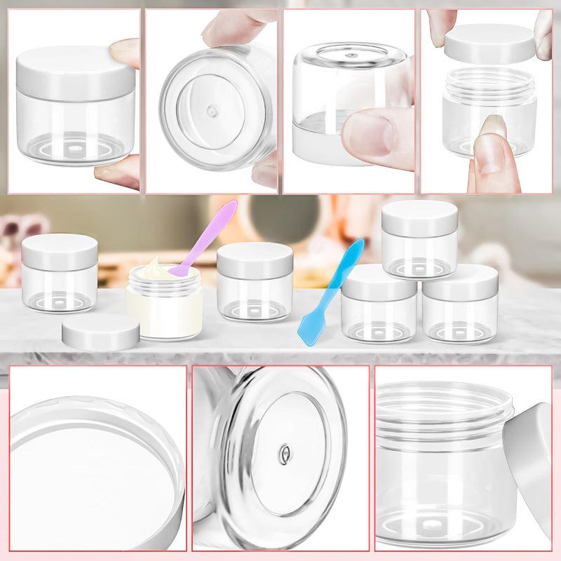 MotBach 35 Pack 20g Plastic Jars with Lids, 20ml Round Clear Cosmetic Containers Makeup Jars, Travel Size Container Jar with 10 Spatulas for Sample Lotion Cream Eyeshadow Ointment Salve Balm Powder - Image 3