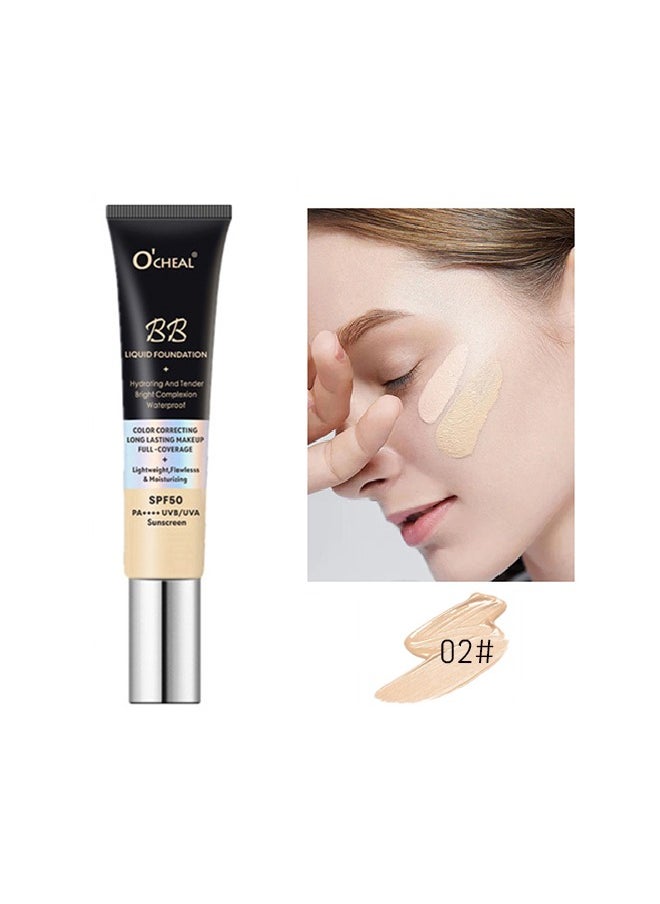 OCHEAL - BB Liquid Foundation Color Correcting Long Lasting Maseup Full Coverage Lightweight, Flowlesss&Moisturizing Instant Age Rewind Perfector BB Cream Sunscreen SPF50(02#Natura) - Image 1