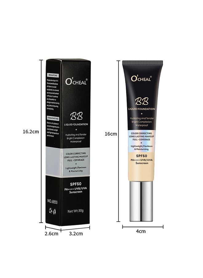 OCHEAL - BB Liquid Foundation Color Correcting Long Lasting Maseup Full Coverage Lightweight, Flowlesss&Moisturizing Instant Age Rewind Perfector BB Cream Sunscreen SPF50(02#Natura) - Image 1