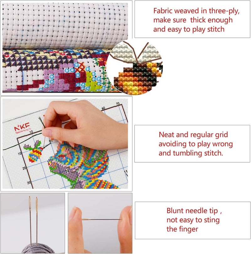 ITSTITCH Printed Cross Stitch Kits 11CT 9X9 inch 100% Cotton Holiday Gift DIY Embroidery Starter Kits Easy Patterns Embroidery for Adults Crafts DMC Stamped Cross-Stitch Supplies Needlework Tiger and Bee - Image 4