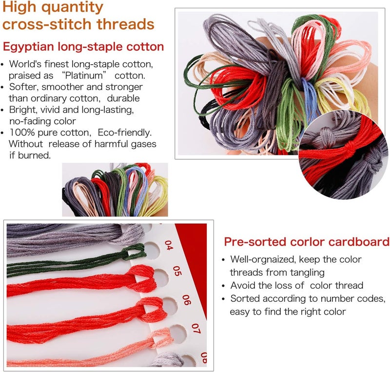 ITSTITCH Printed Cross Stitch Kits 11CT 9X9 inch 100% Cotton Holiday Gift DIY Embroidery Starter Kits Easy Patterns Embroidery for Adults Crafts DMC Stamped Cross-Stitch Supplies Needlework Tiger and Bee - Image 5