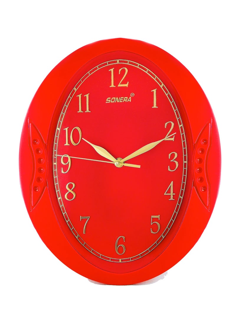 SONERA Red Oval Wall Clock with Gold-Tone Numbers and Hands - Image 1