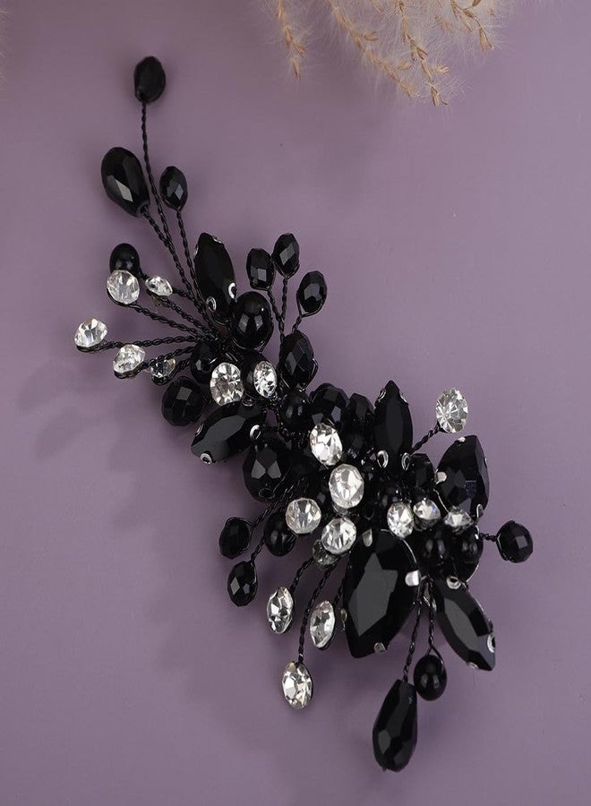 Rumtock Black Crystal Hair Clip for Women Wedding Bridal Handmade Hair Accessories Side Headpiece Jewelry (Black) - Image 3