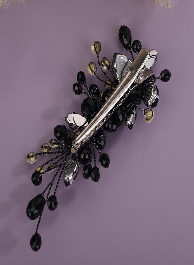 Rumtock Black Crystal Hair Clip for Women Wedding Bridal Handmade Hair Accessories Side Headpiece Jewelry (Black) - Image 4