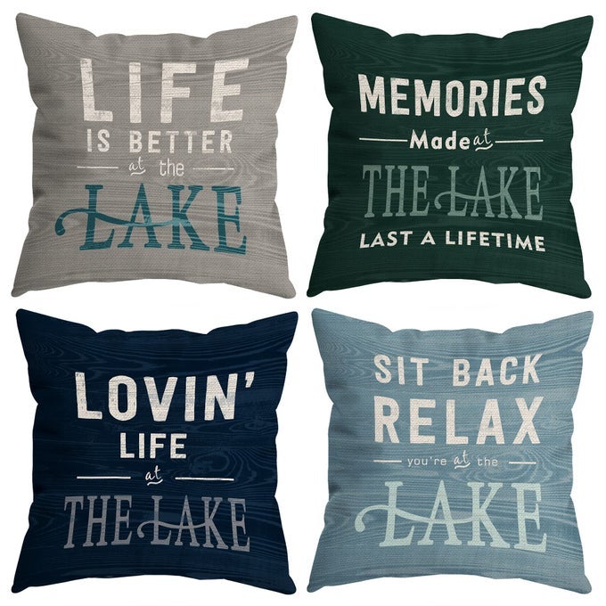 HUYAW VINTAGE LIFE IS BETTER AT THE LAKE MEMORIES MADE AT THE LAKE LAST A LIFE TIME THROW PILLOW COVERS LAKE HOUSE GIFTS LAKE PILLOW CASES 18 X 18 INCH HOME LAKE HOUSE SOFA DECOR SET OF 4