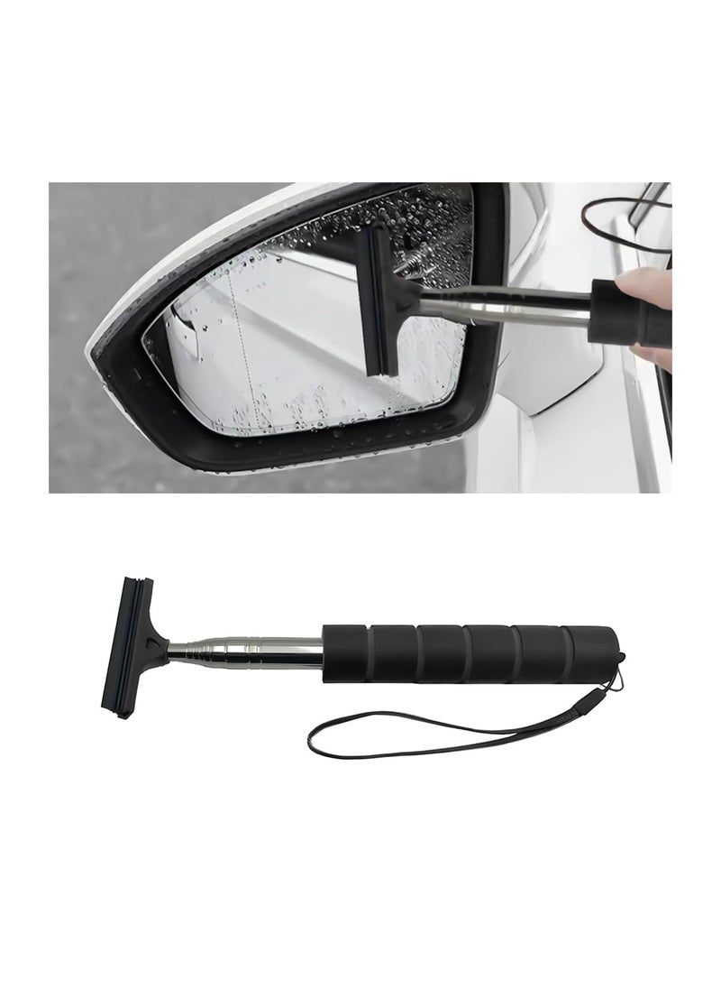 8sanlione 8sanlione Car Rearview Mirror Wiper, Retractable Auto Glass Squeegee, Water Cleaner with Telescopic Long Rod, Portable Cleaning Tool for All Vehicles, Universal Automotive Accessories (Black)  - Image 1
